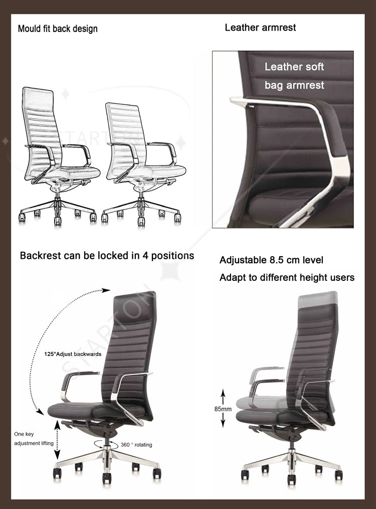 Classical Stripe Design High Back Executive Leather Chair Business Office Chair