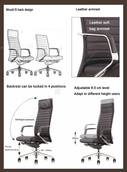 Classical Stripe Design High Back Executive Leather Chair Business Office Chair