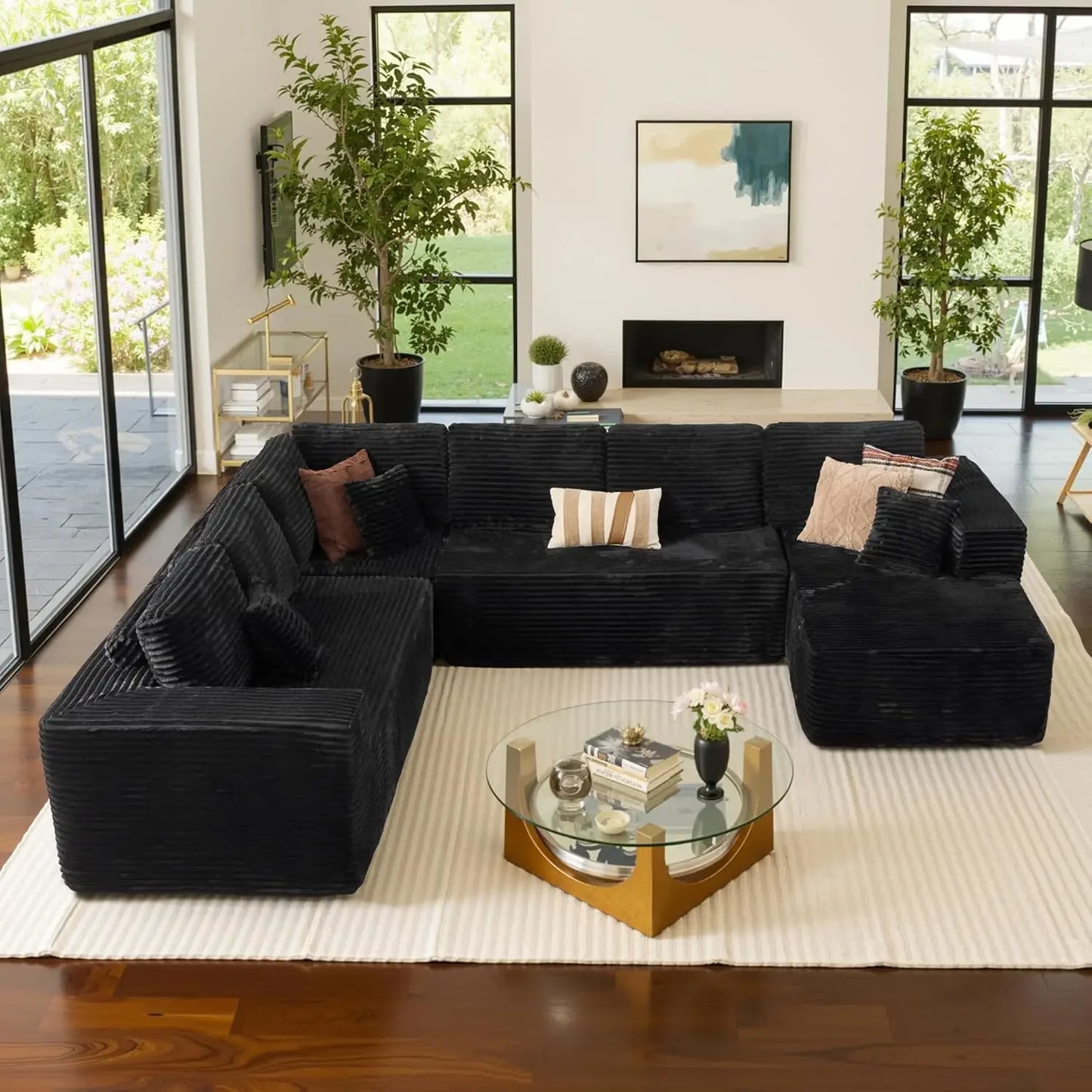 U Shaped Sofa Boneless Couch with Chaise 135" Cloud Modular Sectional Couch for Living Room Big Comfy Couches Set  furniture