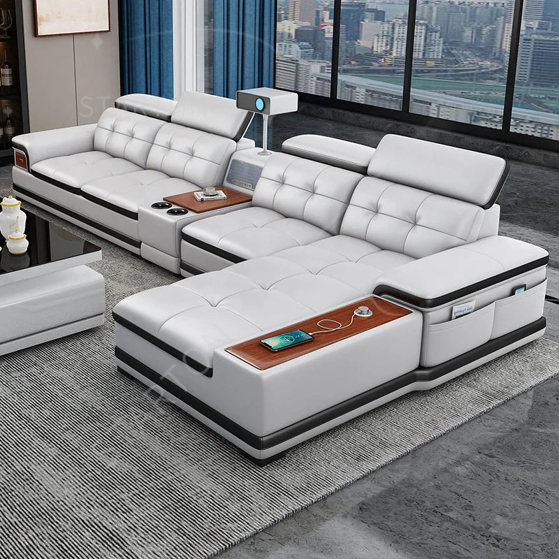 Sofa Modern Living Room Sofas Massage Leather Living Room First Layer Cowhide Intelligent Multifunctional Mobile Phone Charging