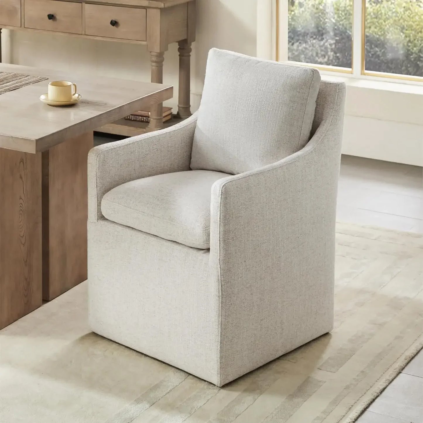 Dining Chairs with Casters, Upholstered Modern Rolling Dining Chairs with Rollers Armchair for Bedroom Reading Room Living Room