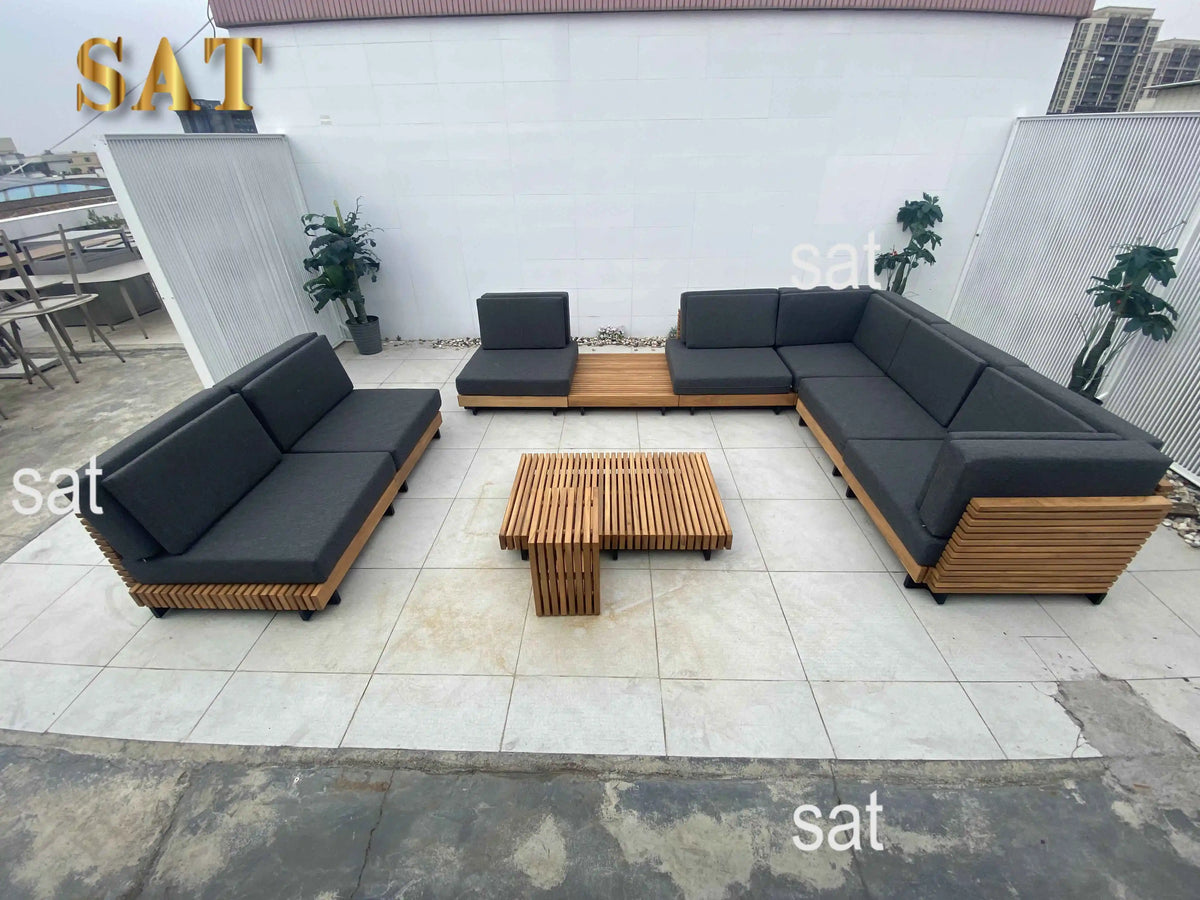 European Contemporary Teak Sofa Set Outdoor Furniture for Living Room Courtyard Hotel Villa Bedroom Park