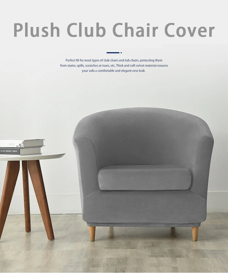 2pc/set Plush Club Chair Slipcover Stretch Elastic Chair Covers Solid Color Tub Chair Slipcovers Spandex Armchair Sofa Cover