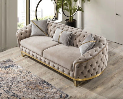 Sofa Velvet American light luxury fabric sofa straight row 123 Internet celebrity designer living room high-end buckle sofa