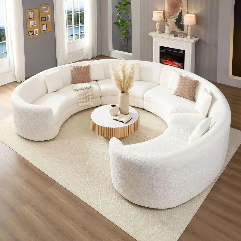 Modern Oversize Curved Sectional Sofa for Living Room,Home Office,Rearrangeable Modular Rounded Couch Cream-White