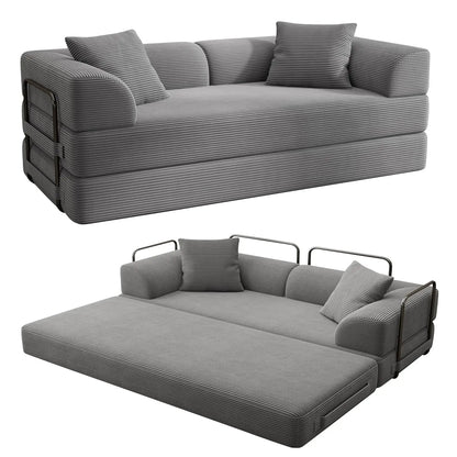 5-in-1 Convertible Sofa Bed Pull-Out Sleeper 70in High-Density Sponge Corduroy Futon Living Room Gray Customized
