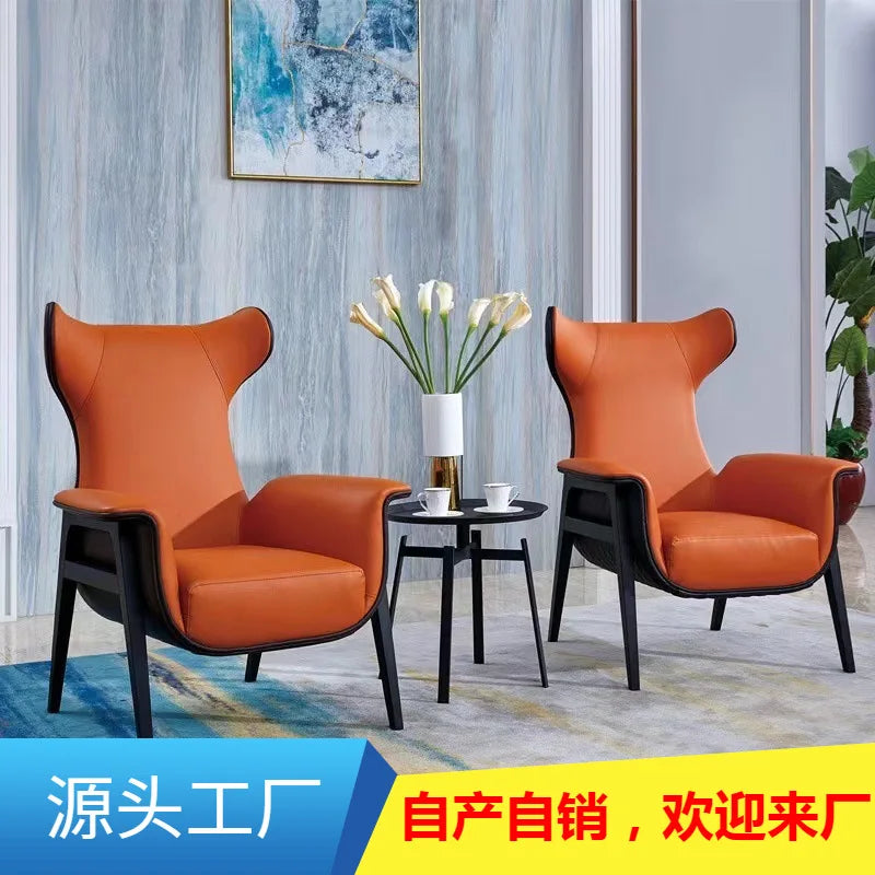 Nordic single sofa chair modern simple study balcony lazy leisure chair solid wood tiger chair
