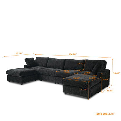 Sdorens Sectional Sofas for Living Room Modern Cloud Couch Chenille U-shaped Modular Sectional Sofa with Reversible Ottomans