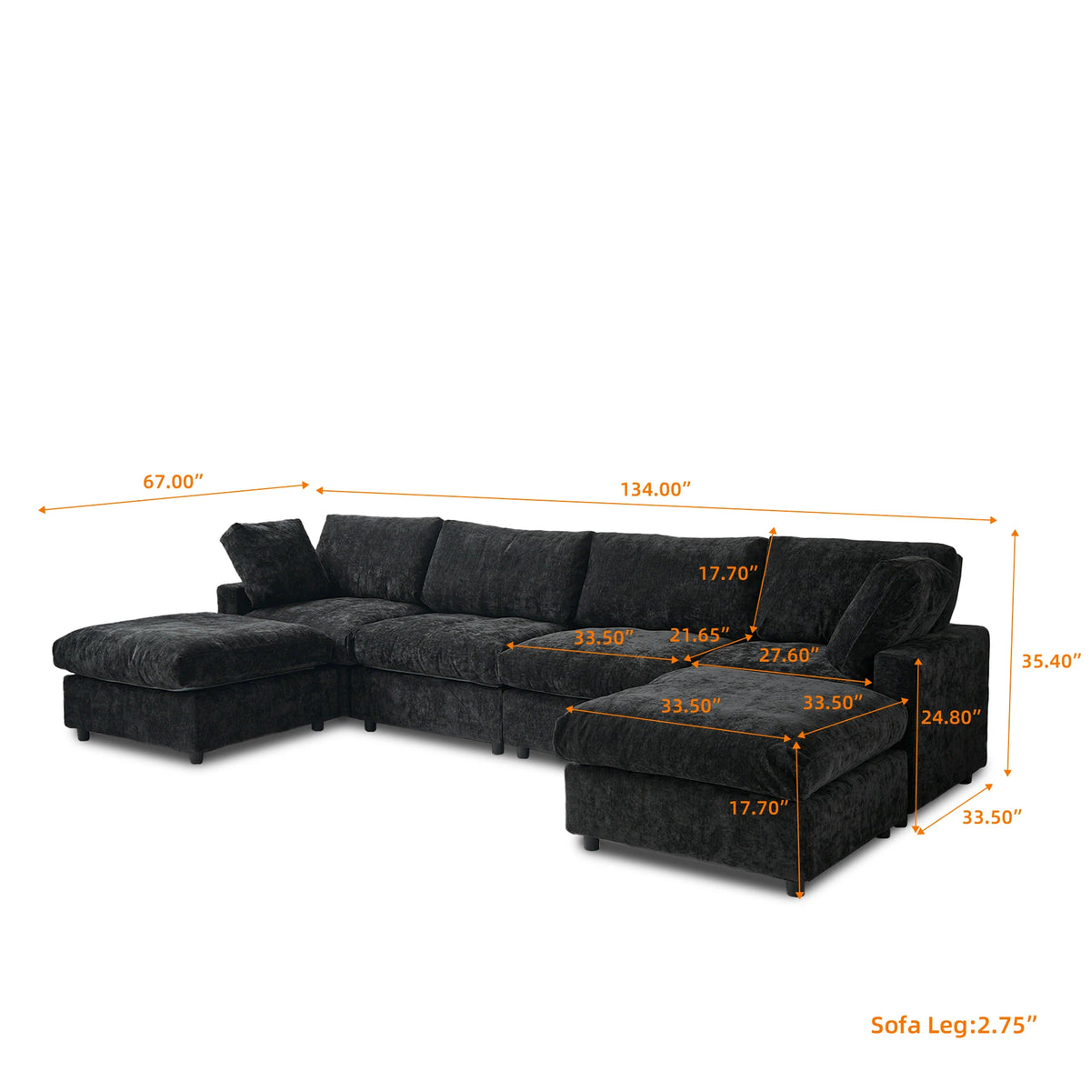 Sdorens Sectional Sofas for Living Room Modern Cloud Couch Chenille U-shaped Modular Sectional Sofa with Reversible Ottomans
