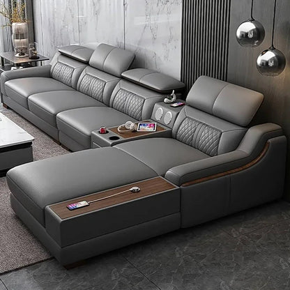 Nordic light luxury leather sofa size apartment living room simple corner princess L-shaped combination sofa