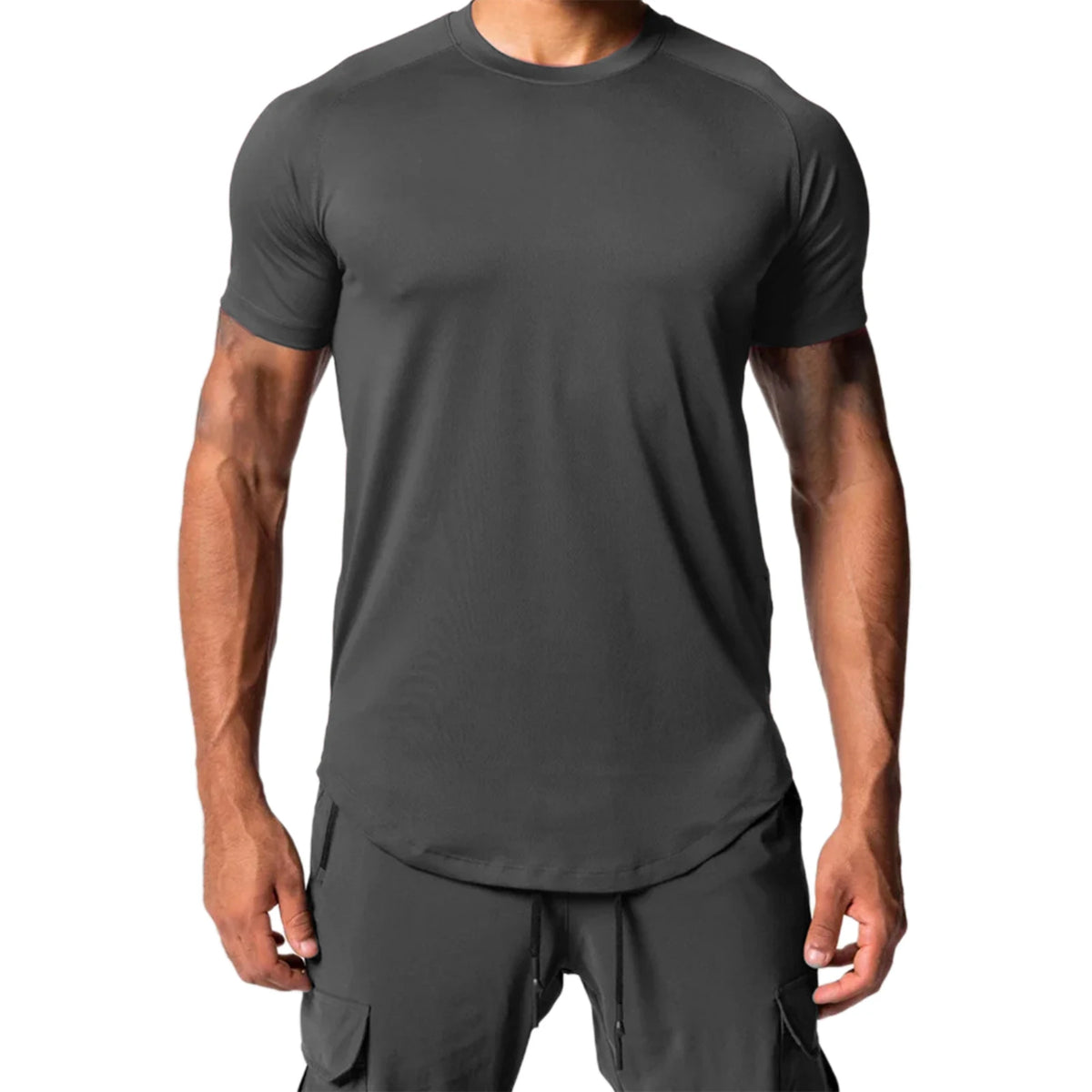 Men Summer Running Shirt Casual Solid Color Round Neck Quick-Drying Short Sleeve Athletic Tops for Streetwear