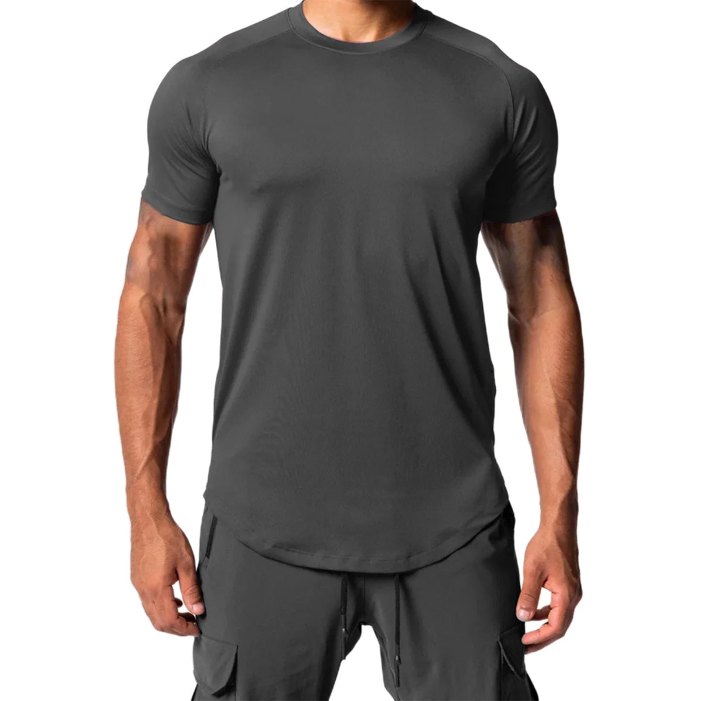 Men Summer Running Shirt Casual Solid Color Round Neck Quick-Drying Short Sleeve Athletic Tops for Streetwear