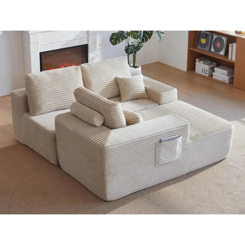 104'' Cloud L-Shaped Sectional Chaise: Deep Seat, Side Pockets, Plush Beige - No Assembly for Living/Bedroom