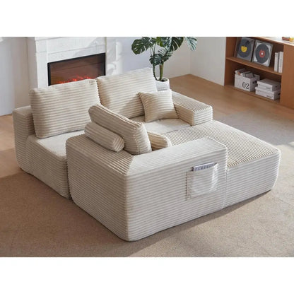 104'' Cloud L-Shaped Sectional Chaise: Deep Seat, Side Pockets, Plush Beige - No Assembly for Living/Bedroom