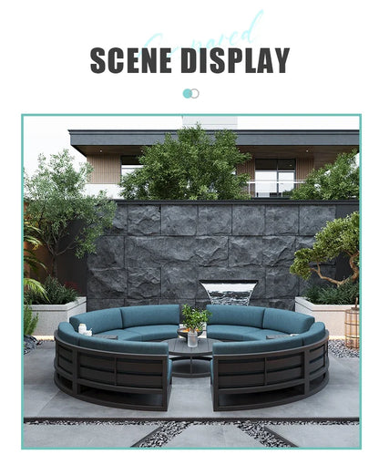 Fulin Garden Furniture Curved Lattice Aluminum Duick-dry Reticulated Cushions Sectional Modular Outdoor Sofa