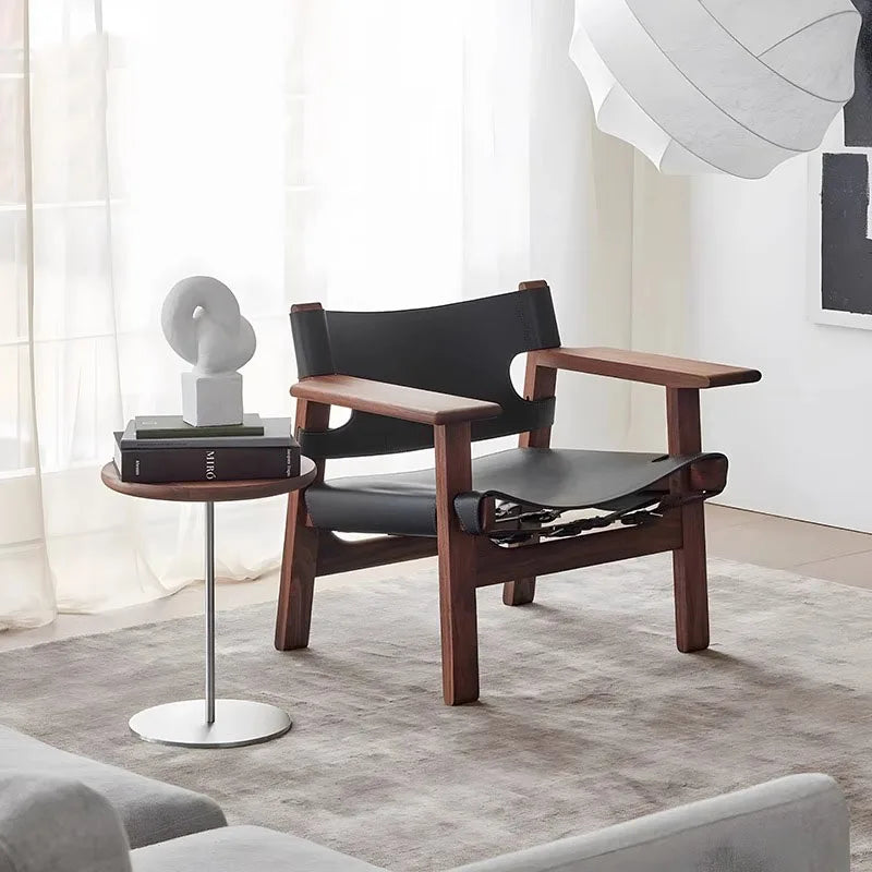 Luxury Modern Solid Wood Sofa Chair Leisure for Living Room Bedroom Lazy Lounge Single Mid century Leather Hotel Unique Design