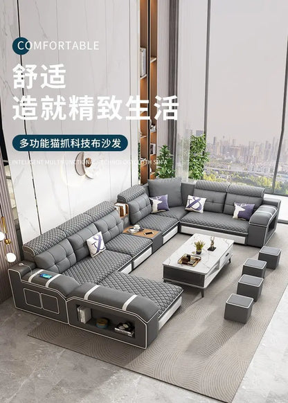 custom. [1856 People Collected] Simple Modern Large and Small Apartment Removable Fabric Sofa Set U-shaped Sofa Living Room Wash