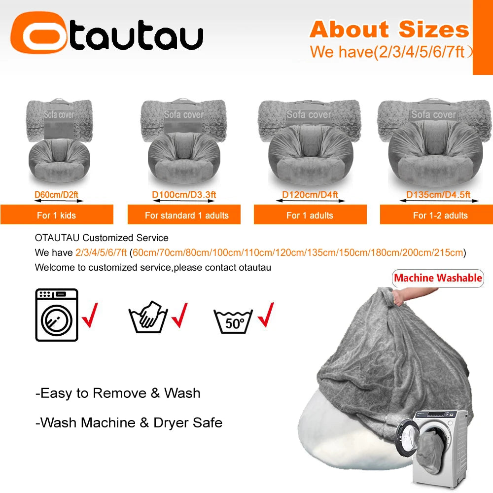 OTAUTAU Fluffy Faux Bunnyf Fur Bean Bag Cover Corner Pouf Cover DD003【No Filler Inside! You Need To Buy Filler By Yourself !】