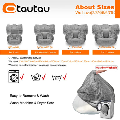 OTAUTAU Fluffy Faux Bunnyf Fur Bean Bag Cover Corner Pouf Cover DD003【No Filler Inside! You Need To Buy Filler By Yourself !】