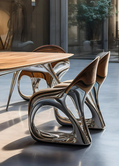 Steel and wood art light luxury dining tables and chairs, art luxury international pavilion furniture