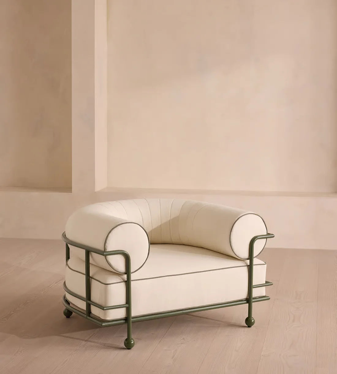Modern aluminium garden armchair with flexible seating and natural woven chair for outdoor furniture