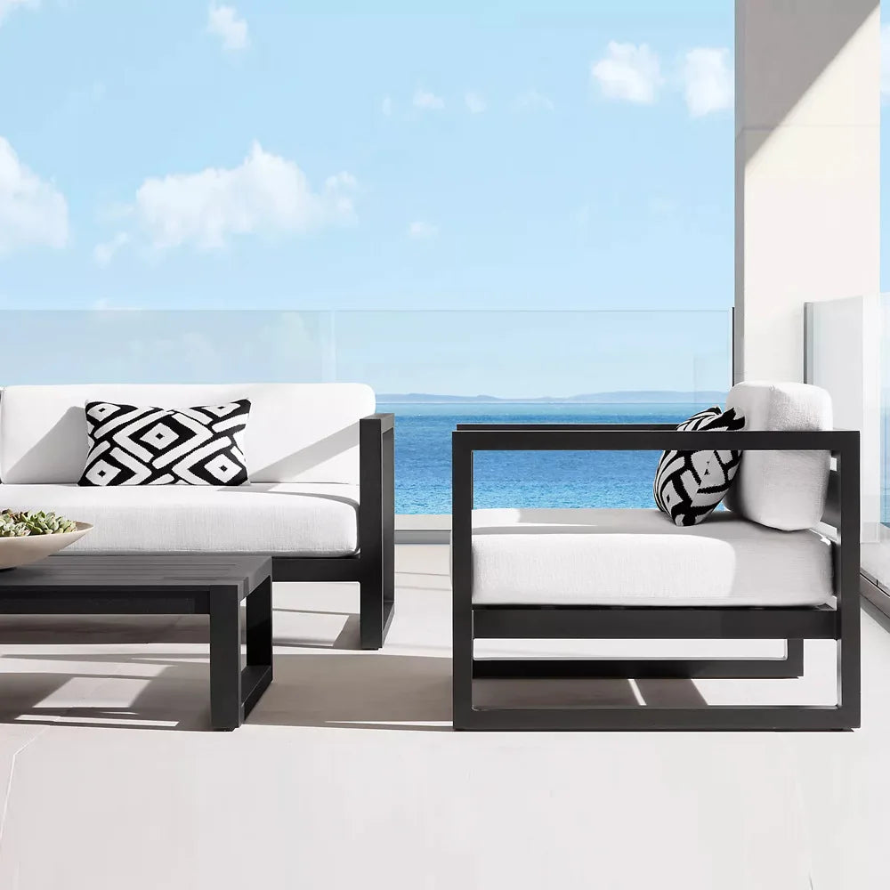 Stock Outdoor Furniture Waterproof Meter Wood Look Plastic Iron Fram Garden Sofa Sets