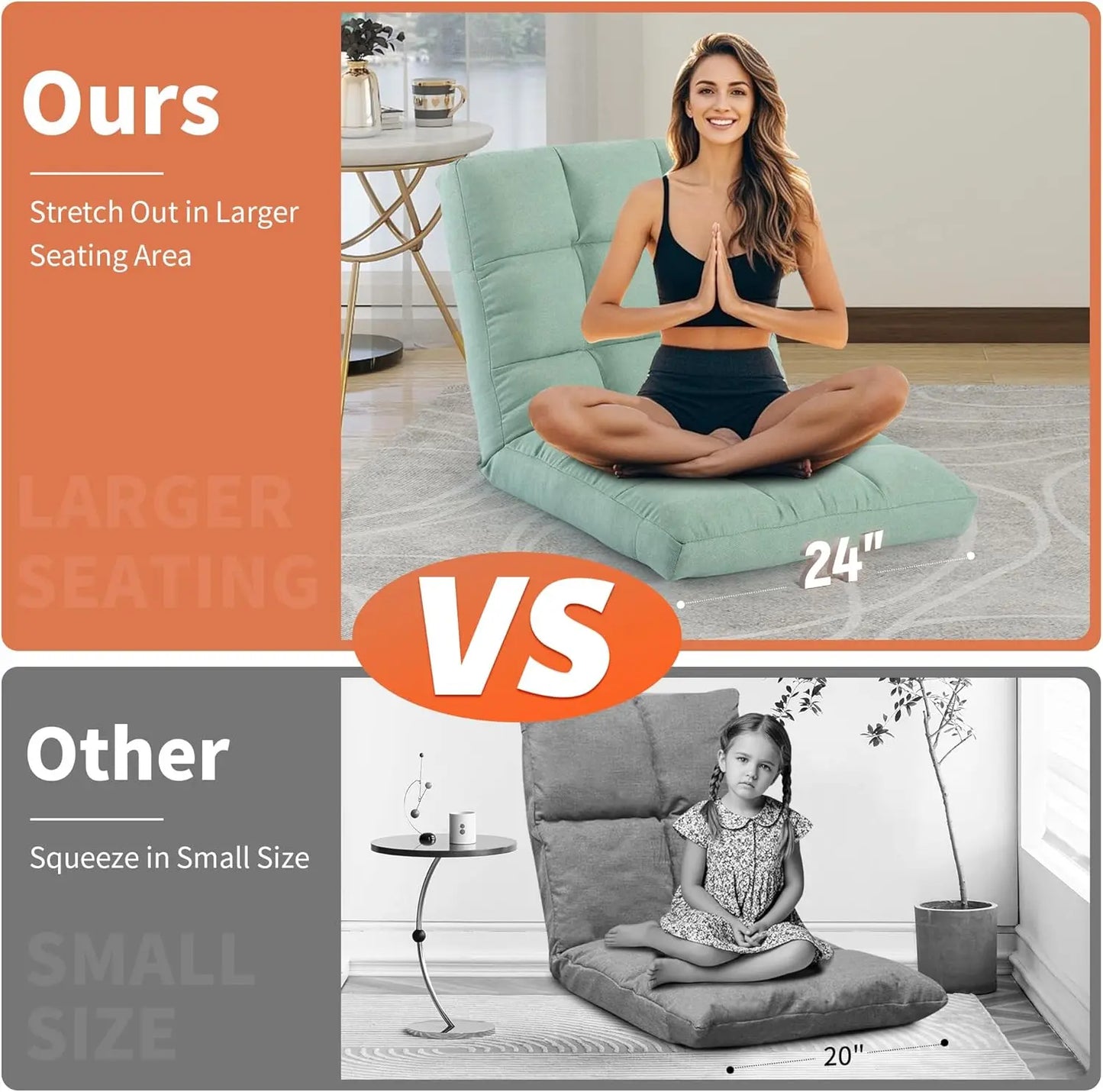 Floor Chair with Back Support Folding Chair with 6 Adjustable Position, Padded Sleeper Bed, Floor Gaming Chair