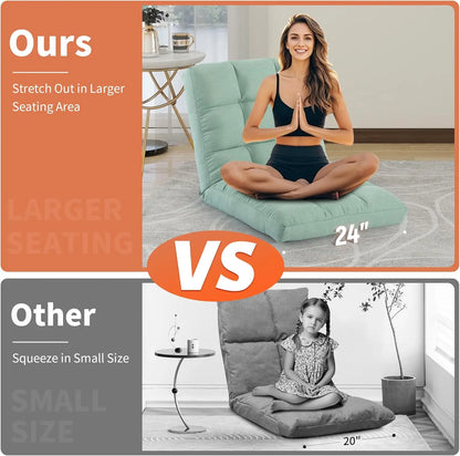 Floor Chair with Back Support Folding Chair with 6 Adjustable Position, Padded Sleeper Bed, Floor Gaming Chair