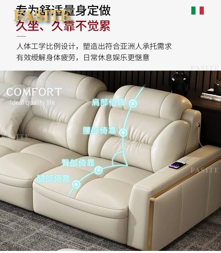 Premium  Italian Genuine Leather Sectional Sofa Sets Couch Sofas with USB and Bluetooth Speaker