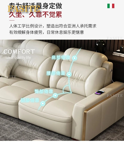 Premium  Italian Genuine Leather Sectional Sofa Sets Couch Sofas with USB and Bluetooth Speaker
