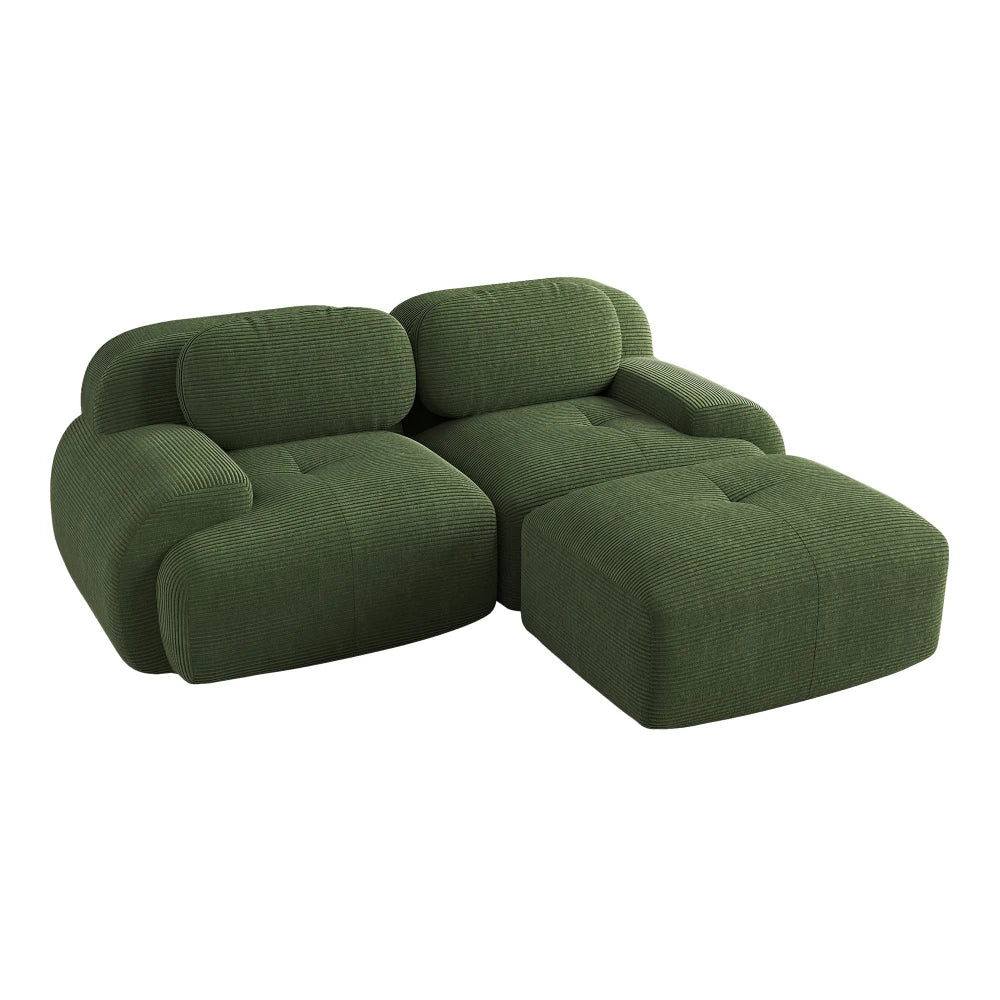 82'' Corner Sofa in Soft Cord Fabric, Modular Combined with Curved Armrests, Without Mounting, Highly Elastic Foam Upholstery