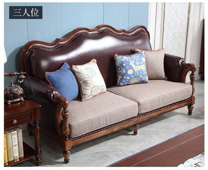 American pastoral all-solid wood sofa, European living room leather sofa, small household, coffee table type, combined light