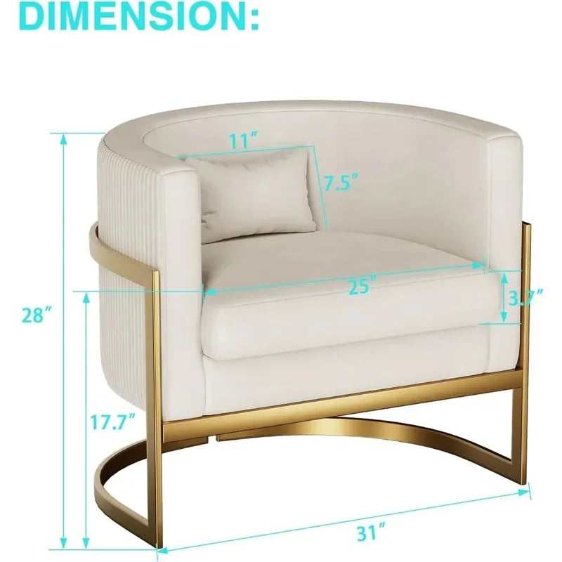 Velvet Upholstered Modern Barrel Chair with Gold Legs, Accent Armchair for Bedroom or Living Room, Side Sofa Chair