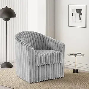 Swivel Accent Chair Armchair, Modern Round Single Sofa Seating Comfy Reading Barrel Chairs for Living Room Bedroom (Beige, Set o