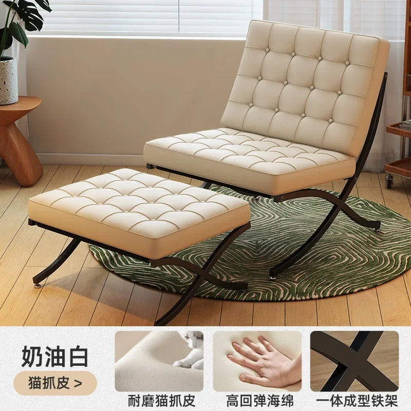 Single sofa, designer, Italian style, living room, leather, light luxury, leisure chair