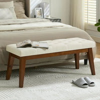 43.5'' Linen Bedroom Bench, Upholstered End of Bed Bench with Tufted Button, Padded Vintage Dining Bench, Entryway Bench