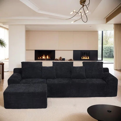 111.2" Modern L-Shaped Sectional Sofa,Modular Velvet Couch with Adjustable Configurations, Soft Melange Fabric,Comfortable