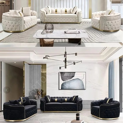 Italian Luxury Design Home Furniture Modern Living Room Sofa High Quality Stainless Steel Velvet Fabric Sofa