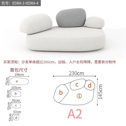 Italian minimalist pebble art sofa villa large flat living room special-shaped module fabric sofa Internet celebrity