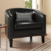 Modern Faux Leather Tub Club Chair, Upholstered Armchair with Gold Nailhead Accents and Black Legs