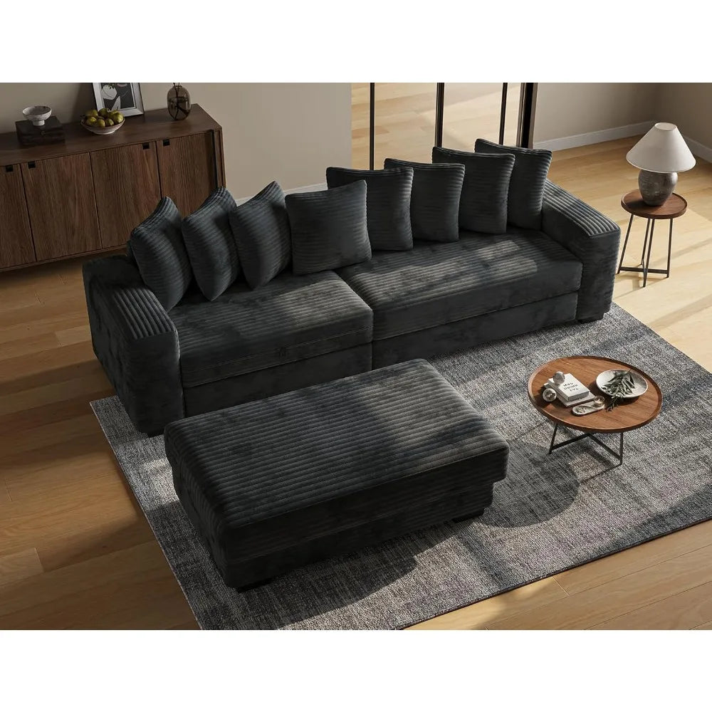 110 Modular Sectional Sofa, L Shaped Couch with Chaise Lounge, Fluffy Corduroy Cloud Couch with Deep Seat for Living Room