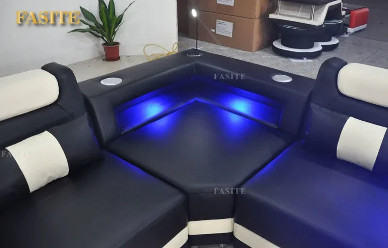 Modern Living Room Sofa Set Genuine Leather Sofas with USB Music Speaker