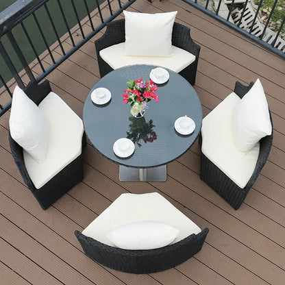 Outdoor leisure courtyard rattan chair five-piece combination outdoor villa open-air balcony creative storage home back chair