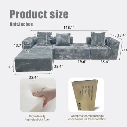 Convertible Modular Sectional Sofa Set - Compression Sofa for Living Room, Comfortable and Stylish Modular Design, Perfect for