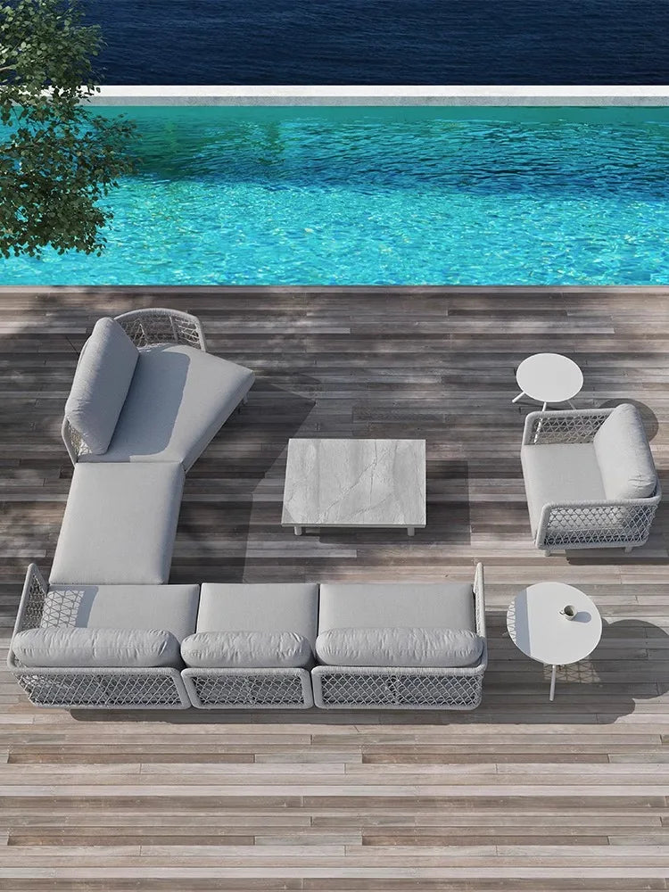 Outdoor rattan sofa, hotel villa, open-air courtyard garden, sofa coffee table