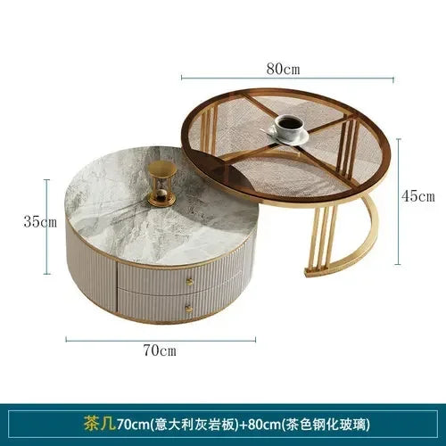 Light Luxury Stone Plate round Tea Table Small Apartment Modern Living Room Glass Coffee Table Living Room Home