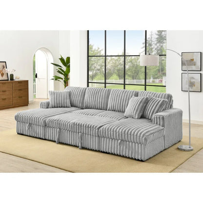 U-chair, 122-in-2 pull-out bed, living room with double storage sectional plush corduroy sofa