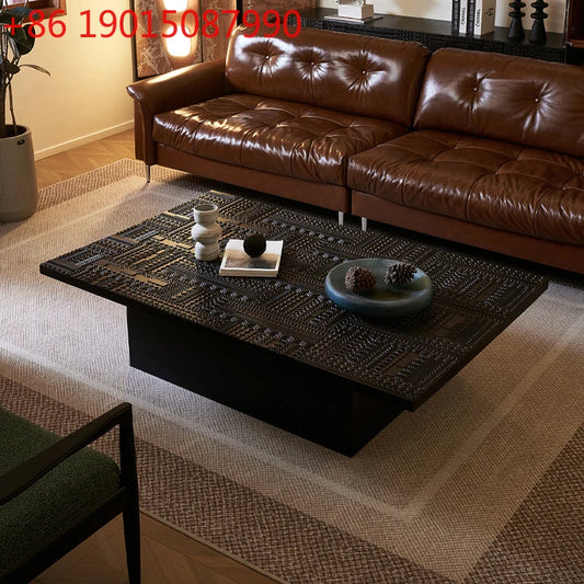 Retro coffee table light luxury high-end sense solid wood carving flower home living room minimalist 1.6 meters high-end