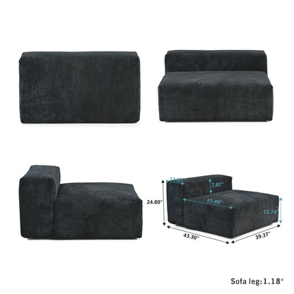 Modern Corduroy Fabric Sectional Couch with 4 Pillows 102" L-Shaped Sofa with Chaise Ottoman Hardwood Frame Sofa for Living Room