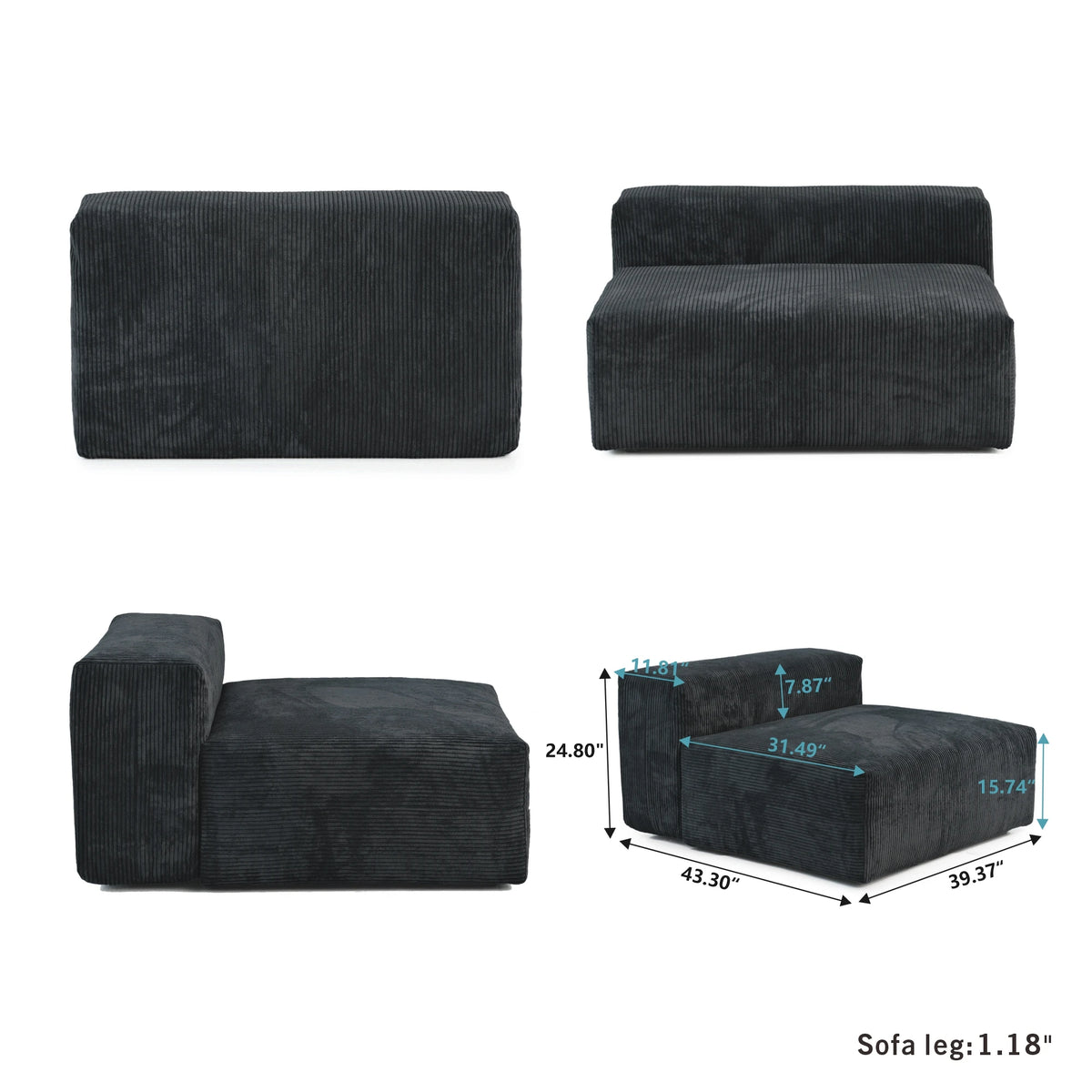Modern Corduroy Fabric Sectional Couch with 4 Pillows 102